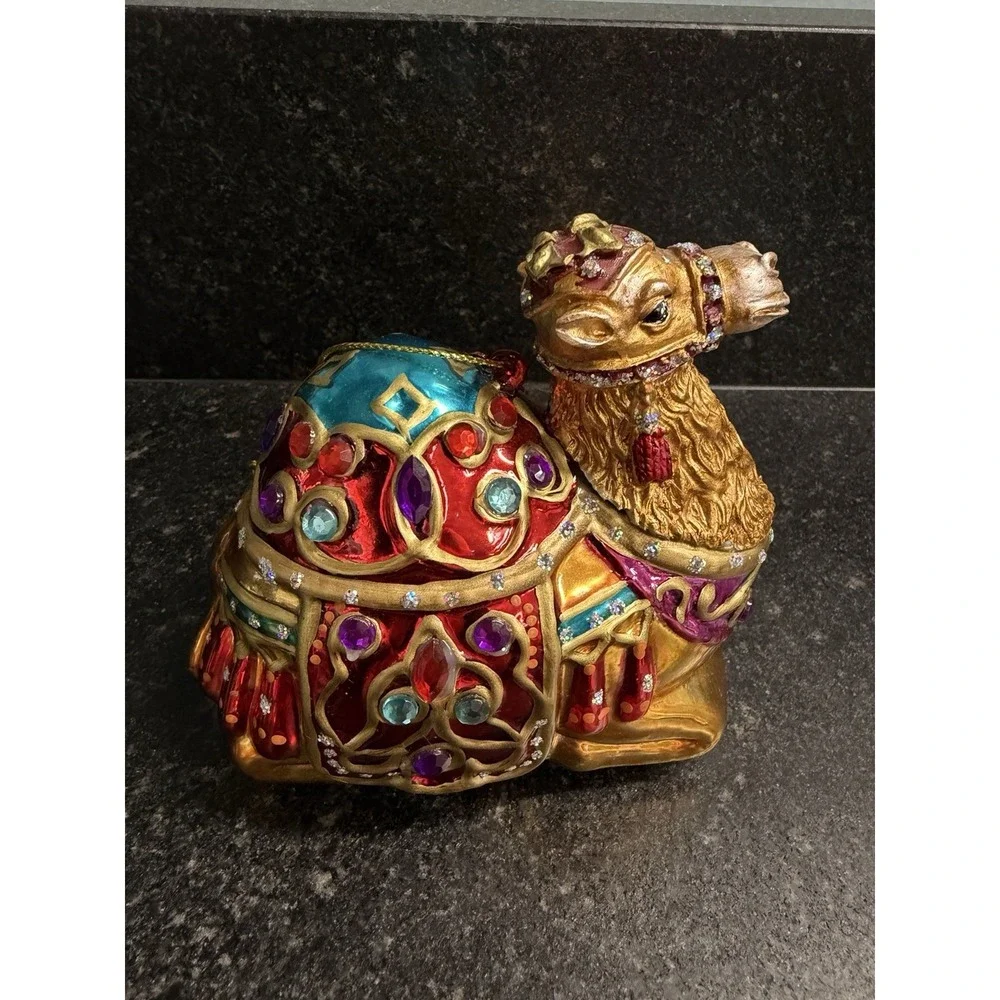 Vtg Christmas Ornament Lot 13pc Jeweled Glass Santa Angel Nativity Birds Camel